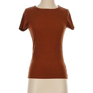 TIME AND TRU Women's Short Sleeve Ribbed Tee Rust Brown